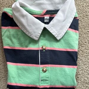 Tea Collection Kids Long Sleeve Polo Shirt - Green, Pink, and Navy NWOT